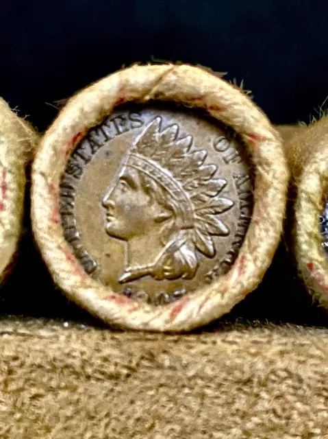 Roll Of Unsearched Wheat Pennies With 1907 Indian Head And Indian Head On Ends