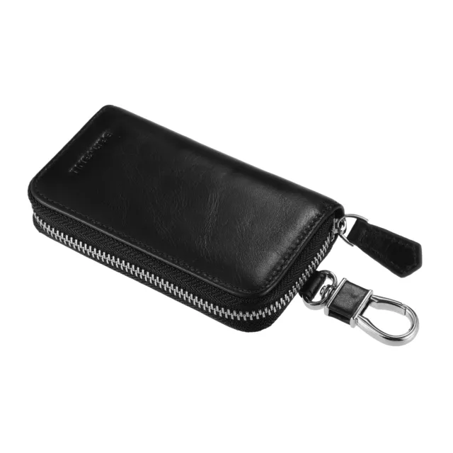 Estuche Protector de Llave de Coche de Cuero con Gancho de Metal, Negro