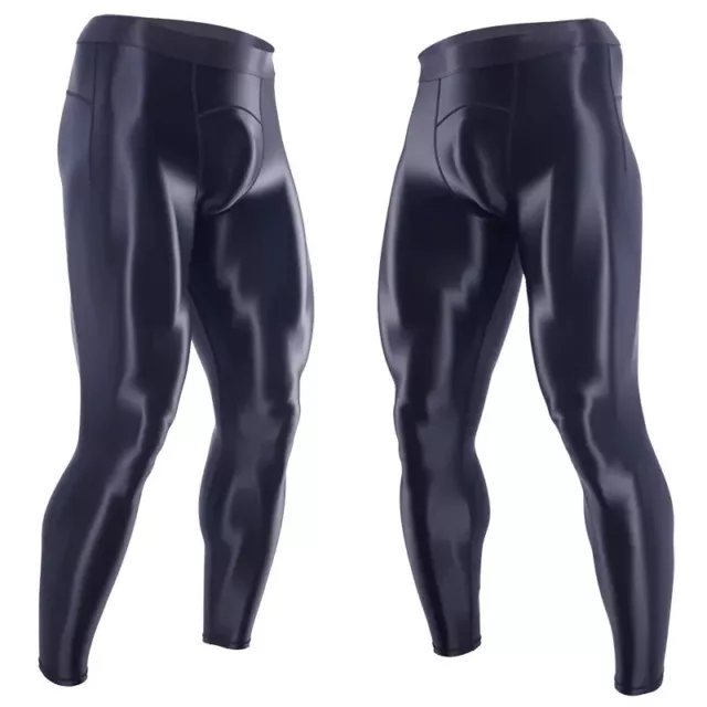 MEN'S SHINY GLOSSY Sexy Pants Gym Yoga Sports Tights Jogger Ankle