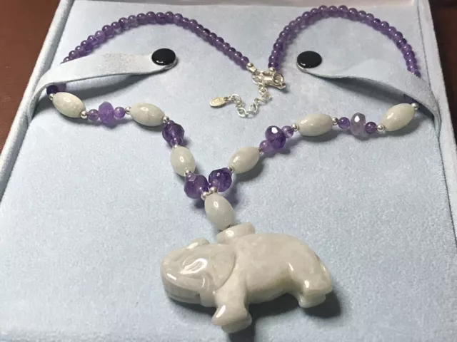 JADE AND AMETHYST carved elephant necklace $65.00 - PicClick
