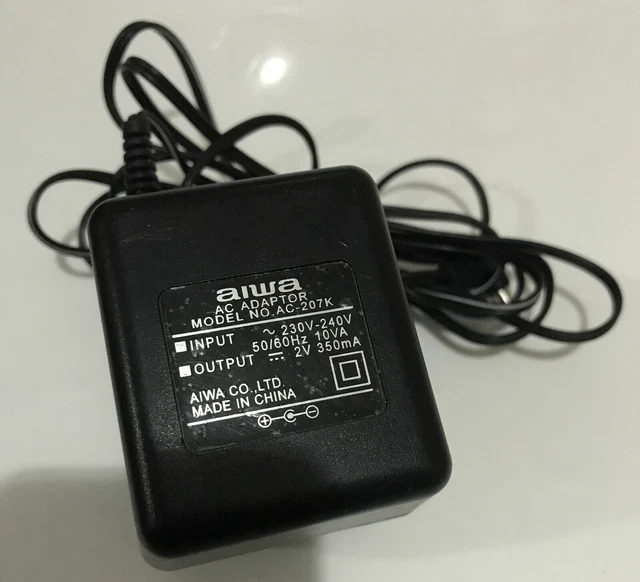 AIWA AC ADAPTOR 2V Output. Model no.AC207K Minidisc players Charger £