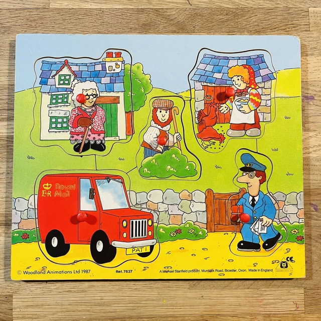 VINTAGE POSTMAN PAT 1987 Wooden Peg Board Puzzle Jigsaw Woodland