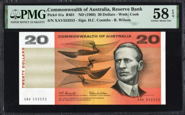 Australia 20 Dollars 41a 401 1966 Coombs Wilson PMG58 EPQ aUNC Banknote REPEATER