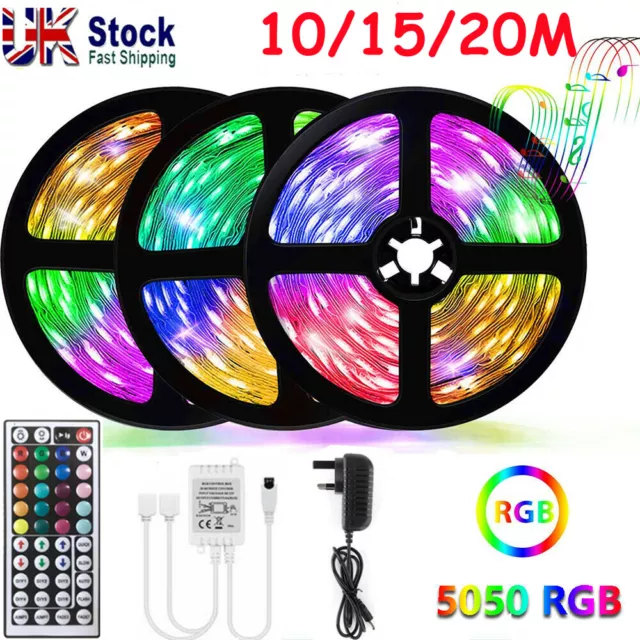 1-20M LED Strip Lights 5050 RGB Colour Changing Tape Cabinet Kitchen Lighting UK