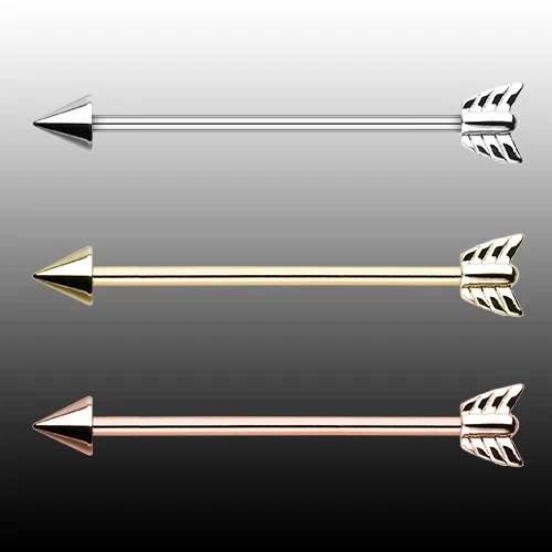 Katniss Rose Gold Arrow Industrial Barbell 14g 35mm Body Jewelry Silver Sexy