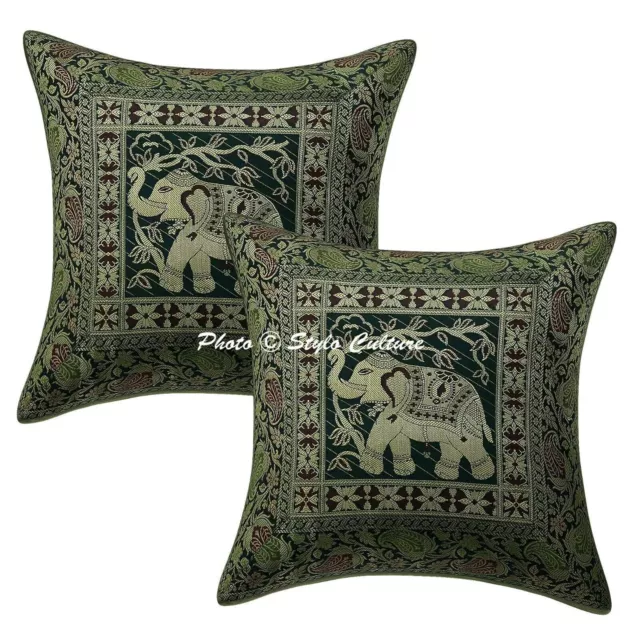 Decoración de fiesta Funda de almohada Brocado Verde Elefante Sofá Funda de...