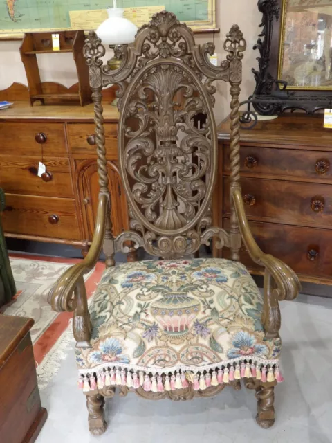 17th Century Style Carved Walnut Throne Chair