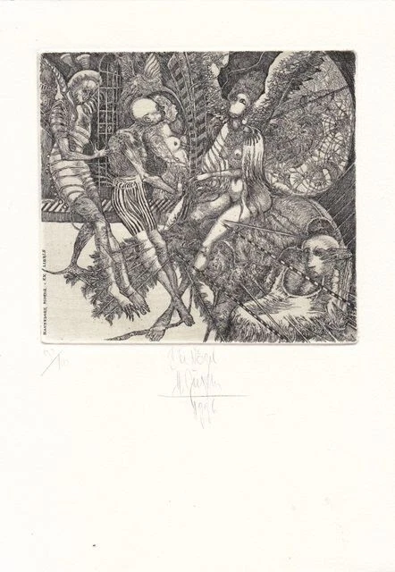 Exlibris Bookplate Radierung Harry Jürgens 1949 Vogelmenschen