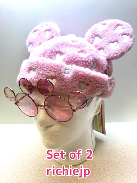 Japan Tokyo Disney Resort Mickey Pink Sunglasses & Cap NAKAYOSHI CLUB Heart  pre