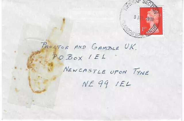 Cover with good 1998 strike of  "Rewrap Section / Glasgow Centre" handstamp