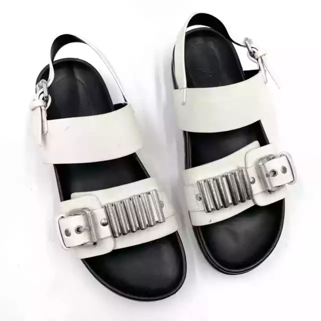 McQ Alexander McQueen White Sandals Leather Silver Bullet Strappy Sz 41 / 11