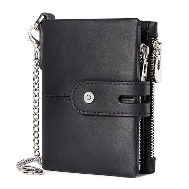 Mens Genuine Leather Wallet RFID Credit Card Holder Biker Trucker with Chain