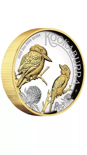 2023 Australian Kookaburra 2oz Silver Proof High Relief Gilded Coin