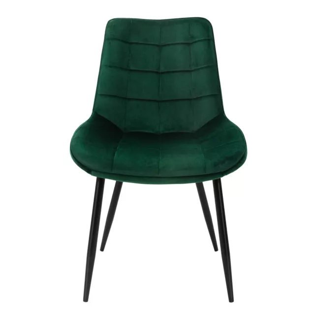 Lot de 4 chaises salle à manger en vert foncé velours pieds acier noir 120 kg 2