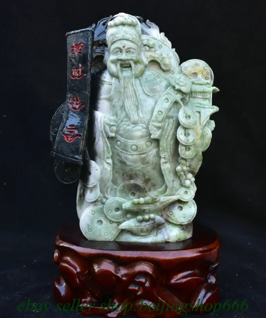 11.2" Chinese Natural Dushan Jade Carved Wealth God Mammon Statue