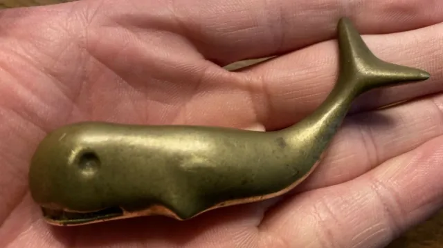 Vintage Brass Miniature Whale Figurine Paperweight Decor Nautical Old 3" A5