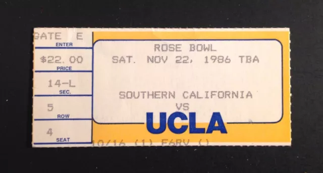 USC vs UCLA Football Ticket Stub 11/22/1986 Fake Kneel Down Game NCAA Ephemera