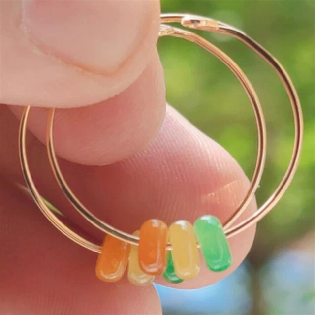 Elegant Natural Jadeite eardrop Earrings Ping Buckle 18KGP Beautiful Women