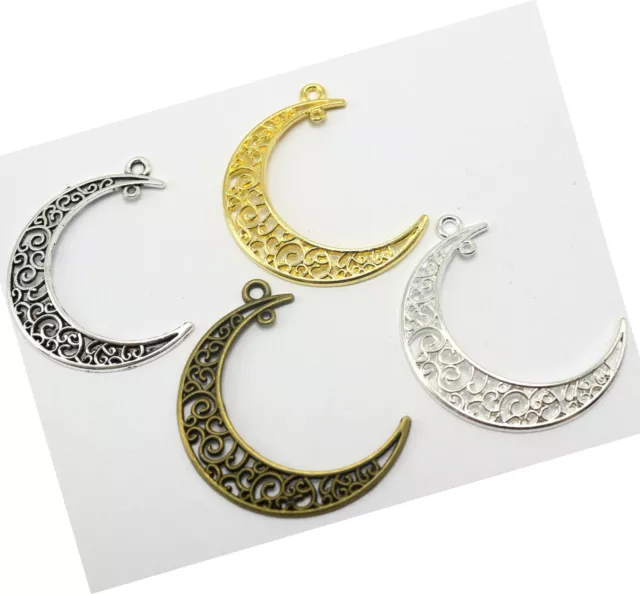 25 Alloy Filigree Flower Moon Crescent Charm Pendants 40X30mm Craft Color Choice