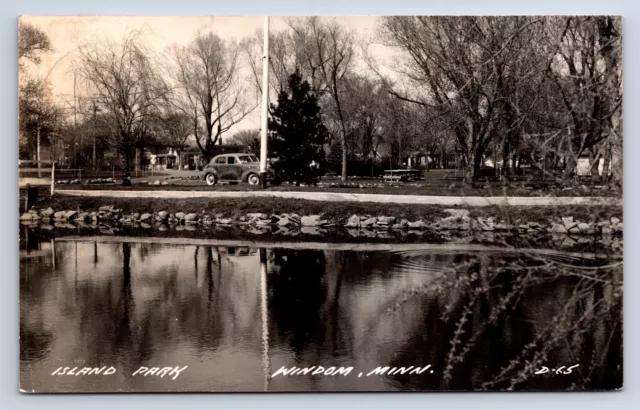 Vintage RPPC Windom MN Island Park Old Car Pond to Crystal Falls MI P17