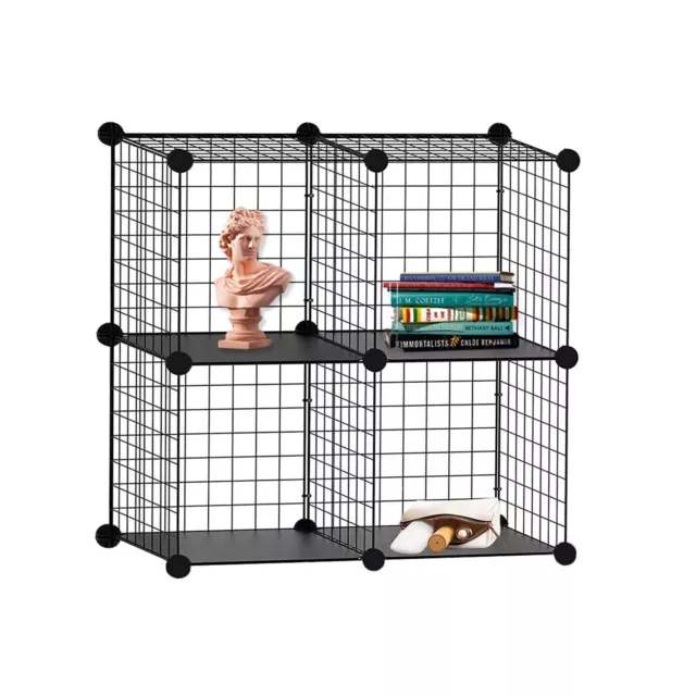 4 Cube Interlocking Storage Rack with Metal Wire Mesh Shelves Combination