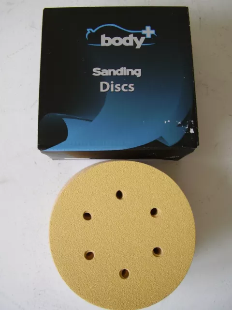 Body+ 150mm P500 Grit 6 Hole HookNLoop DA 50 x 6" Gold Sanding Discs