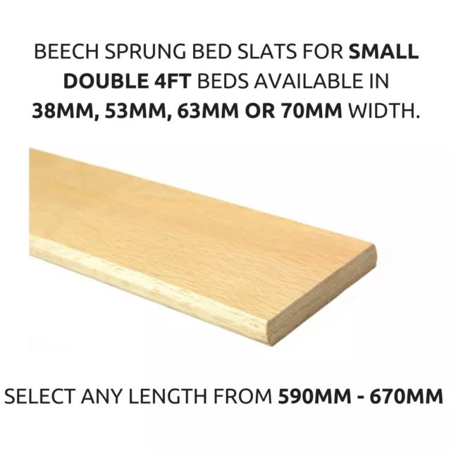 Replacement 4ft Small Double Beech Sprung Curved Bed Slat Slates 38mm,53mm,63mm