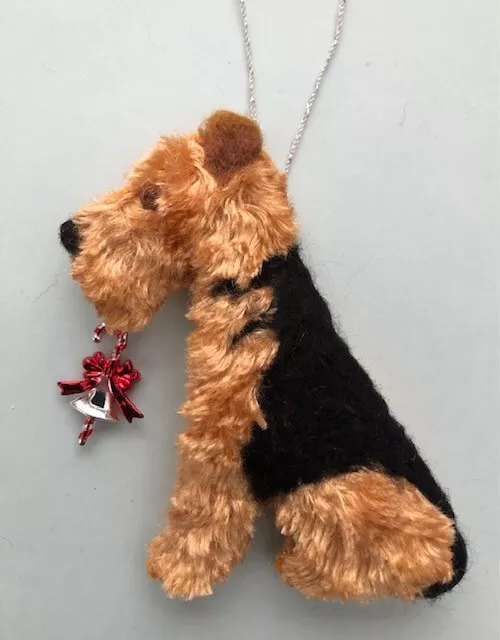 AIREDALE /WELSH TERRIER  with CANDY CANE/BELL decoration-PART NEEDLE FELTED DOG