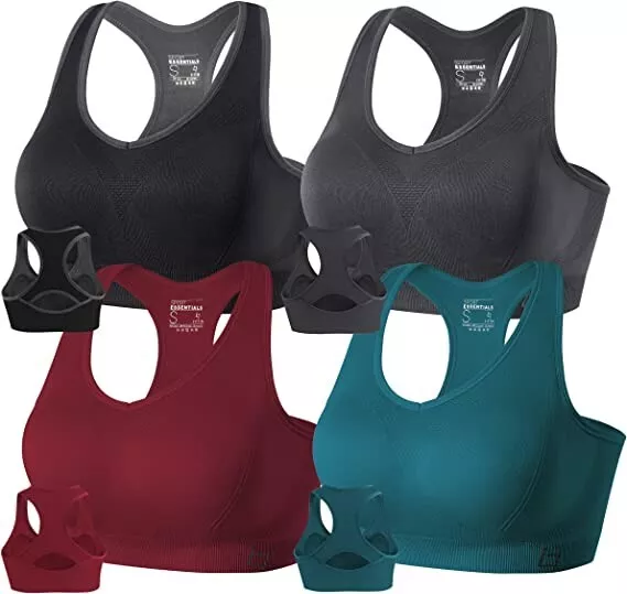 FITTIN 4 PACK Racerback Sports Bra Padded Seamless Activewear Yoga