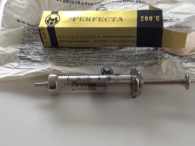 Spritze aus Glas und Metall, Originalverpackung, Record Perfecta, Halloween, 5ml