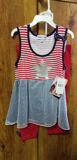 ☆*NWT* Girls- FREESTYLE Size 6, 2pc Patriotic Star Tunic/Dress & Legging Set☆