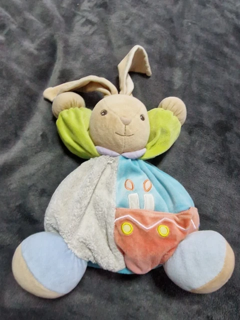 ⑧ - Doudou Lapin Boule Bleu Orange Beige Vert Gris  Bougies Anniversaire   Kaloo