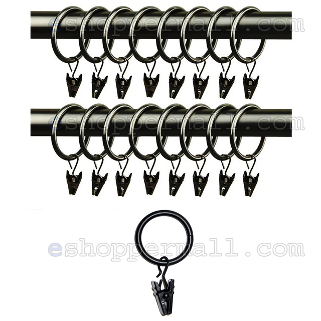 16 Pcs Metal Curtain Drapery Ring Clip Inner Diameter Fits Up To 7/8" Rod Black