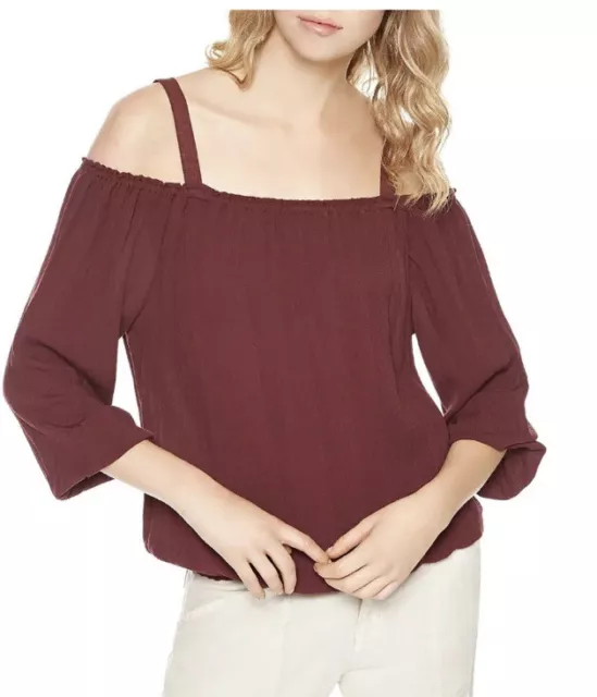 Sanctuary Womens Tori Off-The-Shoulder 3/4 Sleeves Halter Top Blouse Small $79