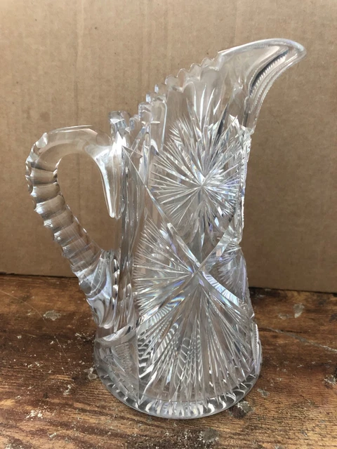 Vintage AMP CUT GLASS American Brilliant Pitcher Signed FRY hard to read Vintage AMP CUT GLASS American Brilliant Pitcher Signed FRY hard to read