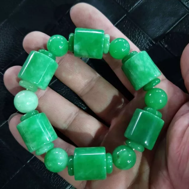 Exquisite Old Chinese green jade Bead handmade bracelet