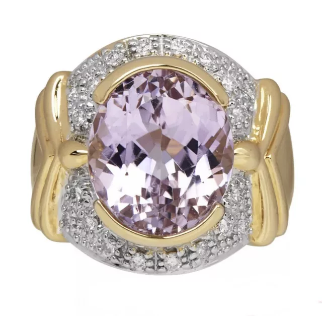 Solid 14K Gold Large Genuine Kunzite and Diamond Ring 11.5 Grams Size 9.5 L.R.