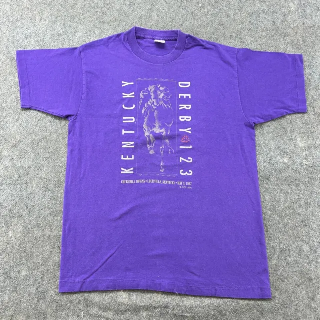 VINTAGE Kentucky Derby Shirt Mens Large Purple Graphic Horse Racing USA FOTL 90s