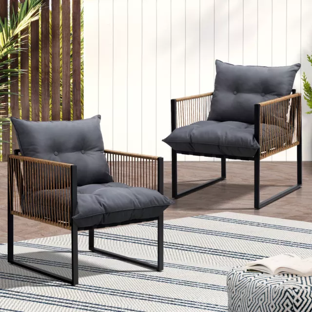 Livsip 2PCS Outdoor Furniture Chairs Garden Patio Garden Lounge Set PE Wicker