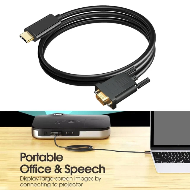 USB Type C to VGA Male Cable Converter 1080P Adapter for Screen Monitor TV