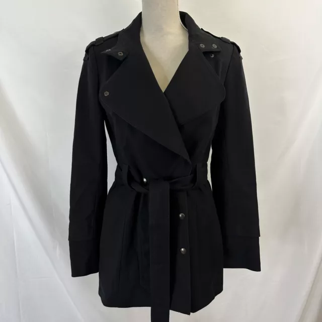 Reiss Black Dylan Military Trench Coat Womens SMALL Belt