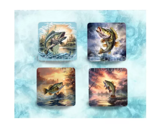 Fish themed neoprene drink coasters, set of 4, CHOICE, absorbent, fishing, gifts