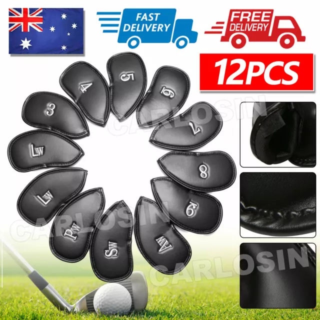 12x Golf Club Iron Head Covers Set PU Leather Putter Universal Headcover Protect