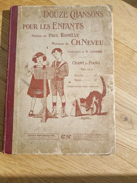 Rare 1911 livre partitions ancien. Douze Chansons. Édition Montrouge Paris