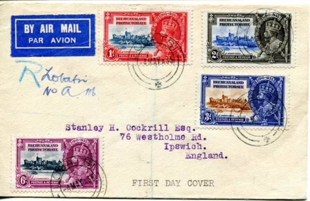 1935 Silver Jubilee Bechuanaland set on a registered First Day Cover to England