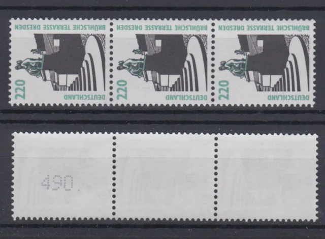 Bund 1936 RM 3er Str. mit senkrechter gerader neuer Nummer SWK 220 Pf postfrisch