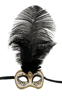 Mask from Venice Colombine IN Feathers Ostrich Black-Mask Venetian - 1351 V78