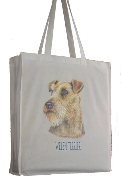 Welsh Terrier Breed of Dog H Cotton Shopping Tote Bag Long Handles Perfect Gift