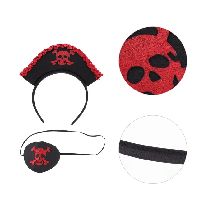 2 Pièces Bandanas Pirate Noir Et Rouge - Accessoire Costume Carnaval Halloween Cosplay