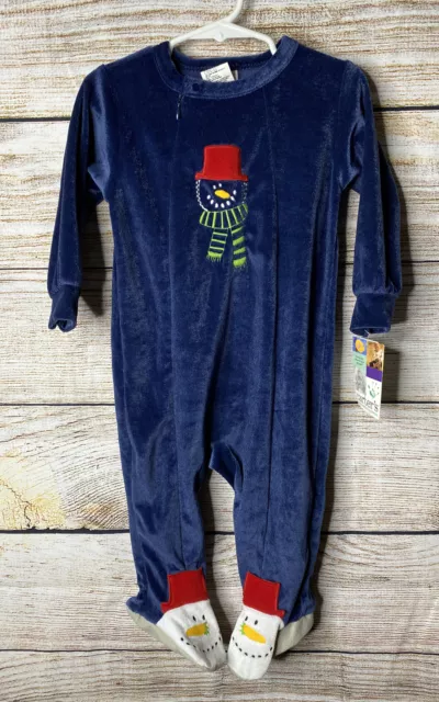 Carters Baby Boy  18M Sleepwear Zip Up  Velour Blue Snowman Outfit  Cute NEW